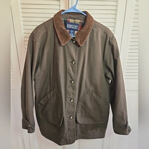Lands End Womens Canvas Chore Jacket Green Gray Barn Corduroy Collar Large